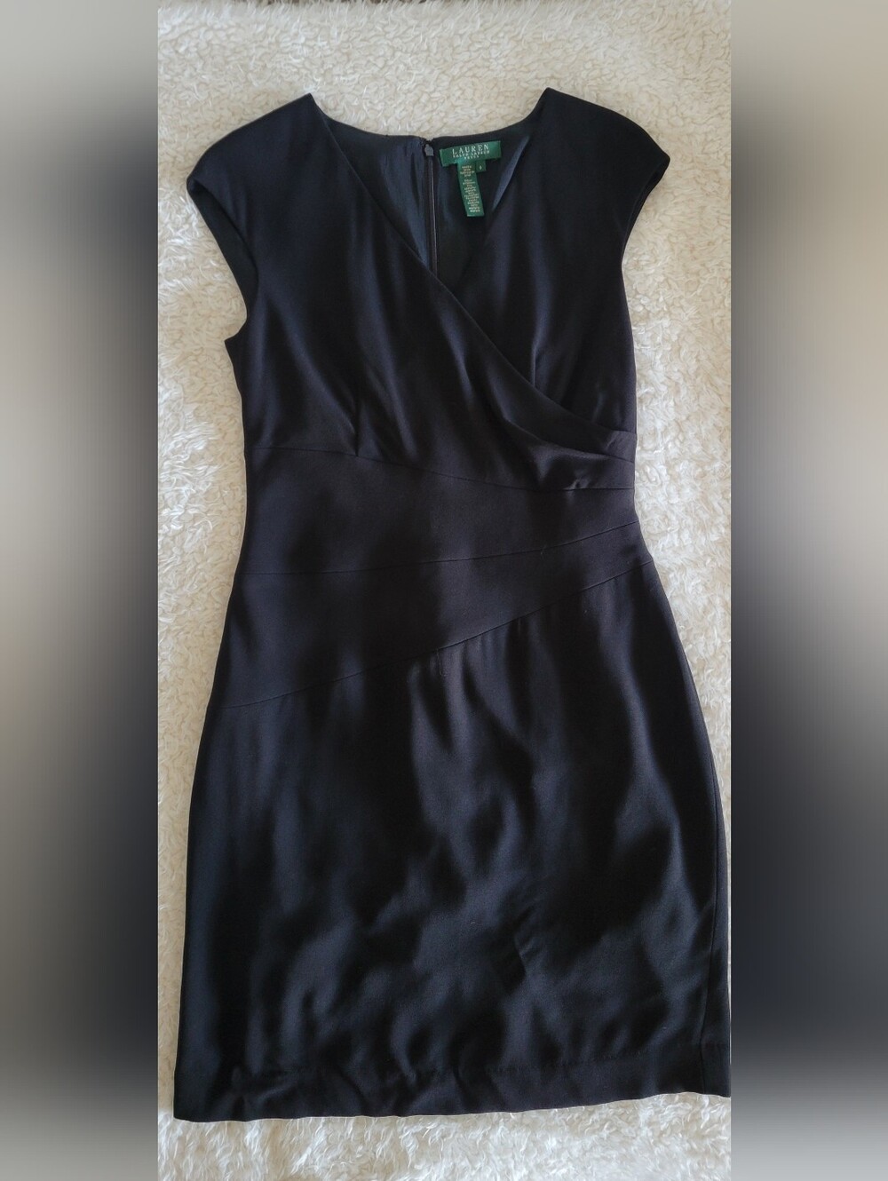 Lauren Ralph Lauren Black Cap-Sleeve Wrap-Front Midi Dress